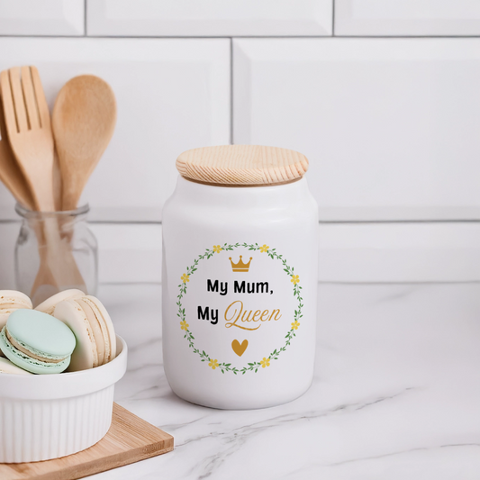 My Mum, My Queen - Keramikdose mit Holzdeckel - Weiß
