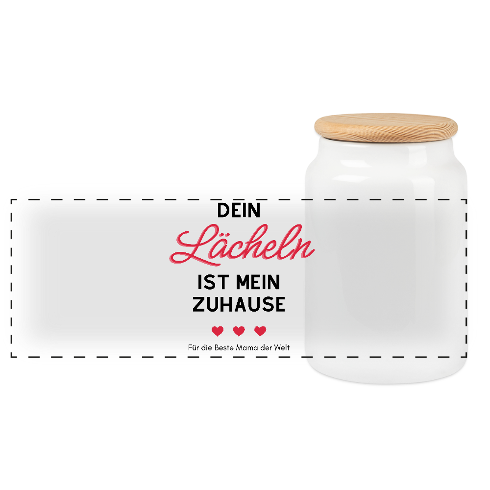 Dein Lächeln ist mein Zu Hause - Keramikdose mit Holzdeckel - Weiß