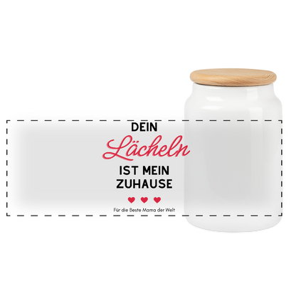 Dein Lächeln ist mein Zu Hause - Keramikdose mit Holzdeckel - Weiß